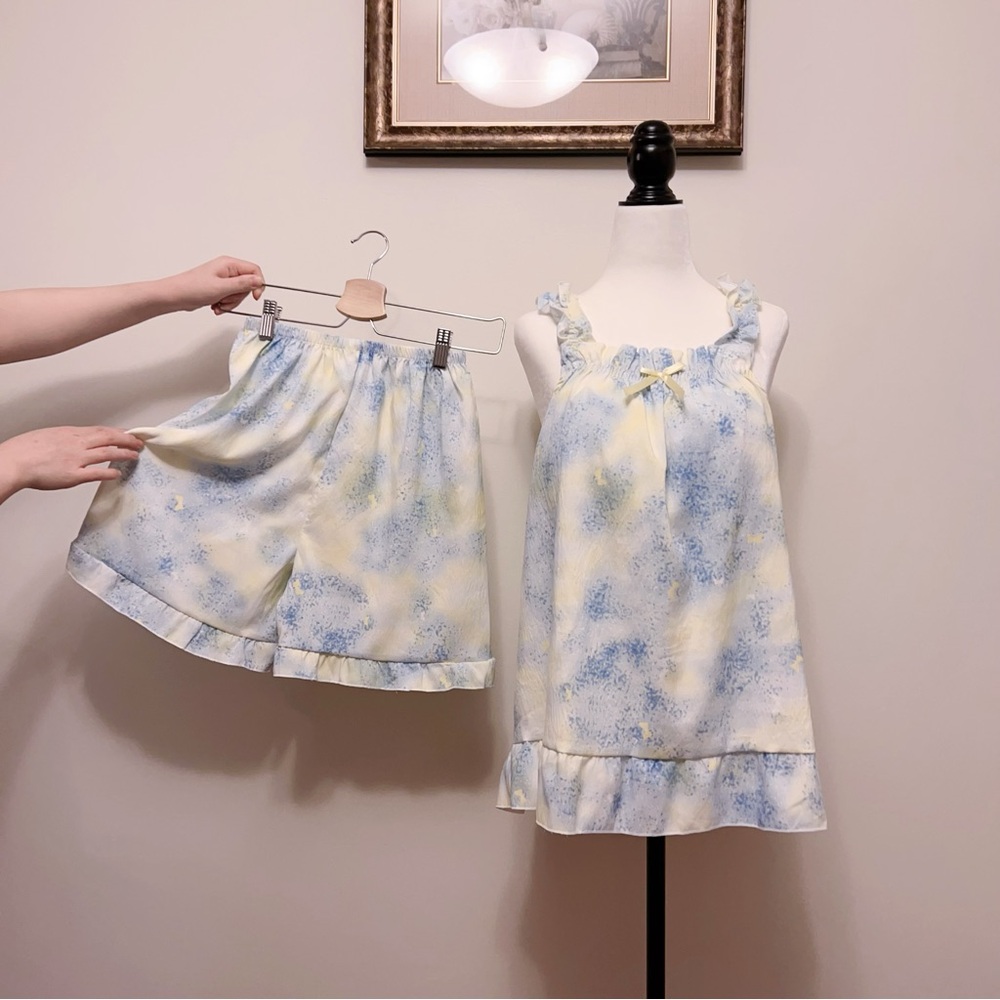 NEW!✨ Blue Tie-Dye Cotton Pajama Set With Built-In Pads
